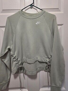 Nike Sage Green Cropped Lace-Up Crewneck Sweatshirt
